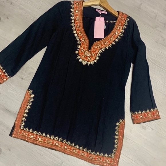 Calypso St. Barth Embellished Starlisa Linen Tunic. - Picture 2 of 8